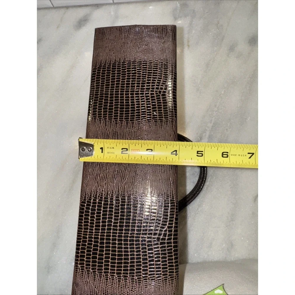 Vintage Dover Brown Faux Croc Reptile Purse Handbag Clamshell Gold HardwareGW997